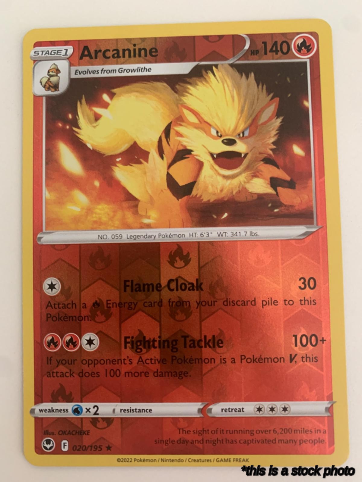 020/195 Arcanine Rare Reverse Holofoil