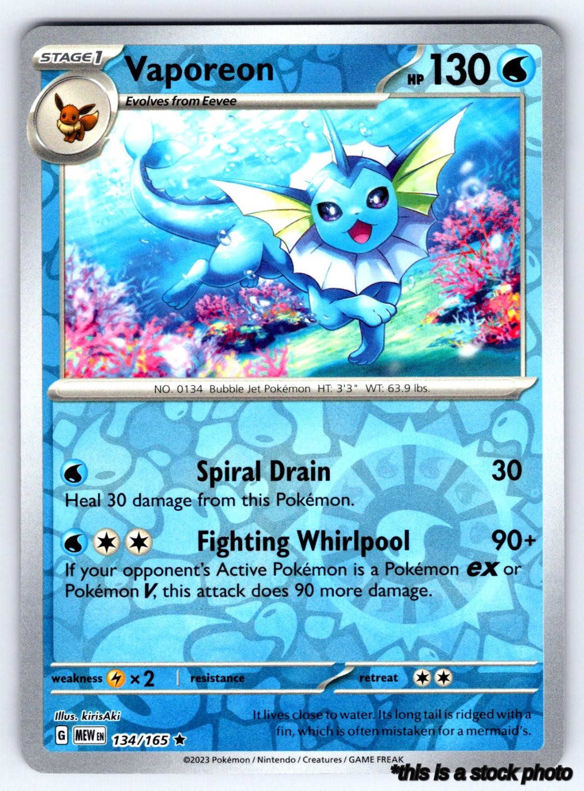 134/165 Vaporeon Rare Reverse Holofoil