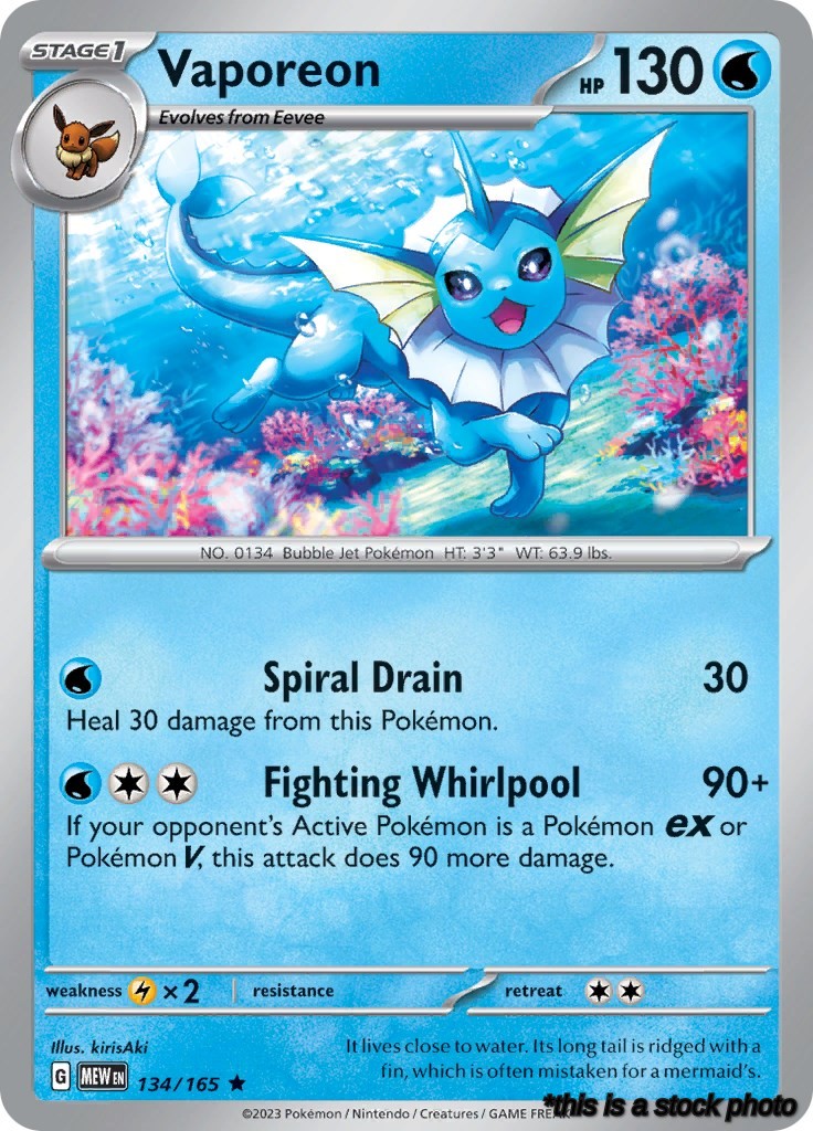 134/165 Vaporeon Rare Holofoil