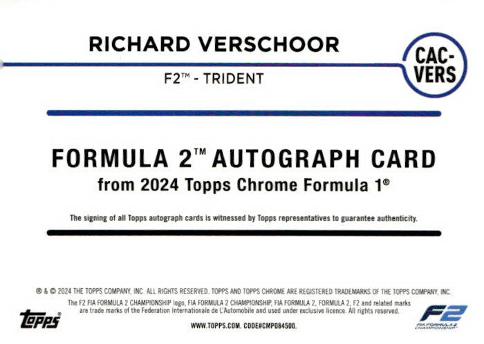2024 Formula 1 #CAC-VERS Richard Verschoor Autographs Green Refractors #/99
