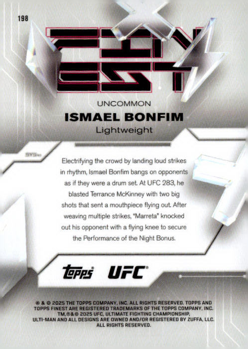 2025 Topps Finest UFC #198 Ismael Bonfim Blue Checkerboard Refractors #/75