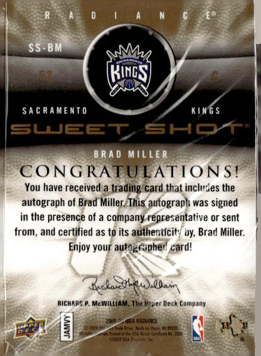 2004-05 Upper Deck Sweet Shot #SS-BM Brad Miller Signature Shots
