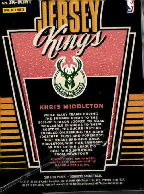 2019-20 Donruss #JK-KMT Khris Middleton Jersey Kings #/75