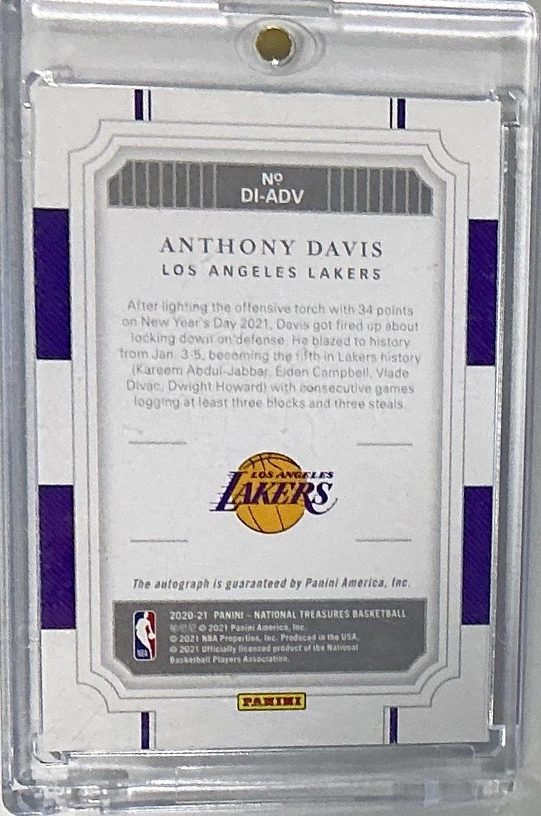2020-21 Panini National Treasures #DI-ADV Anthony Davis Definitive Ink Gold #/10