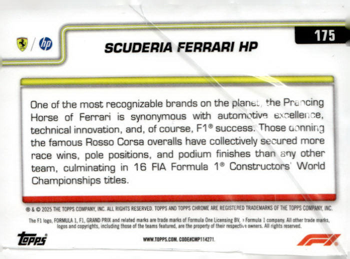 2025 Topps Chrome Formula 1 #175 Scuderia Ferrari HP LOGO