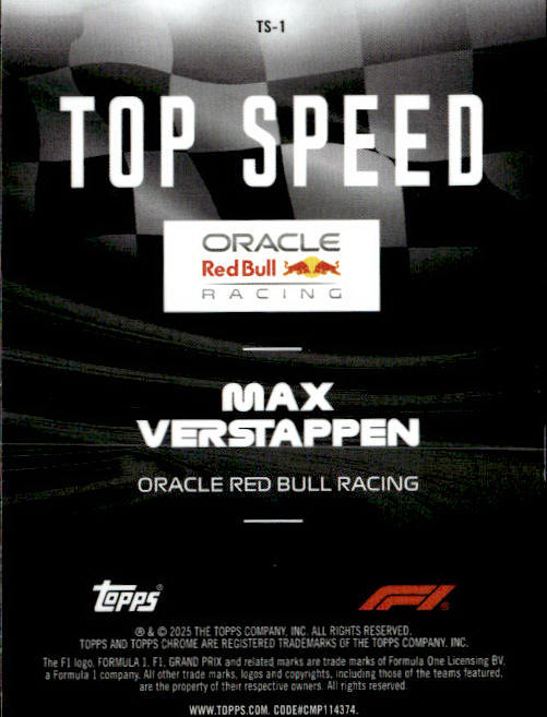 2025 Topps Chrome Formula 1 #TS-1 Max Verstappen Top Speed