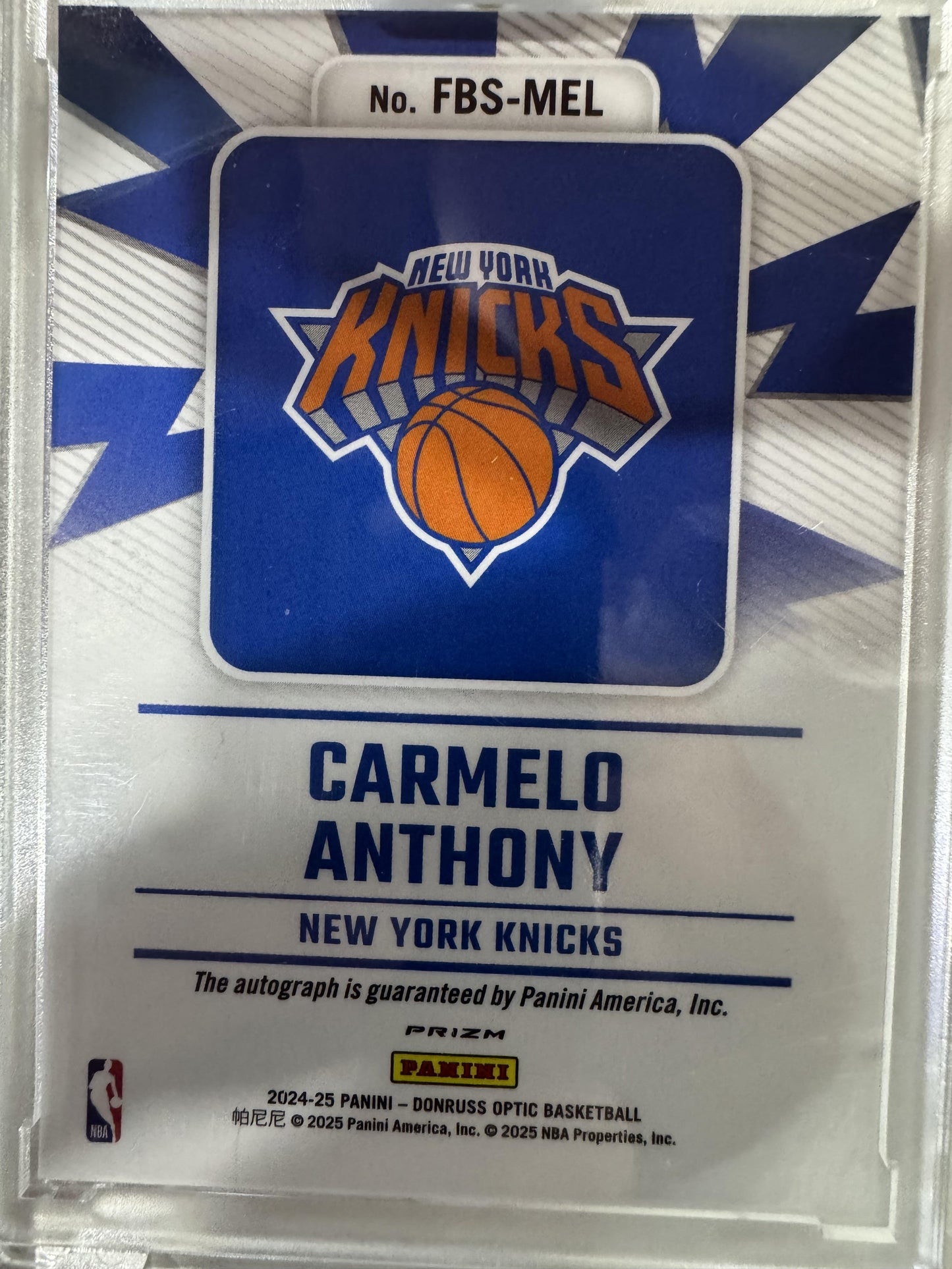 2024-25 Donruss Optic #FBS-MEL Carmelo Anthony Fast Break Signatures
