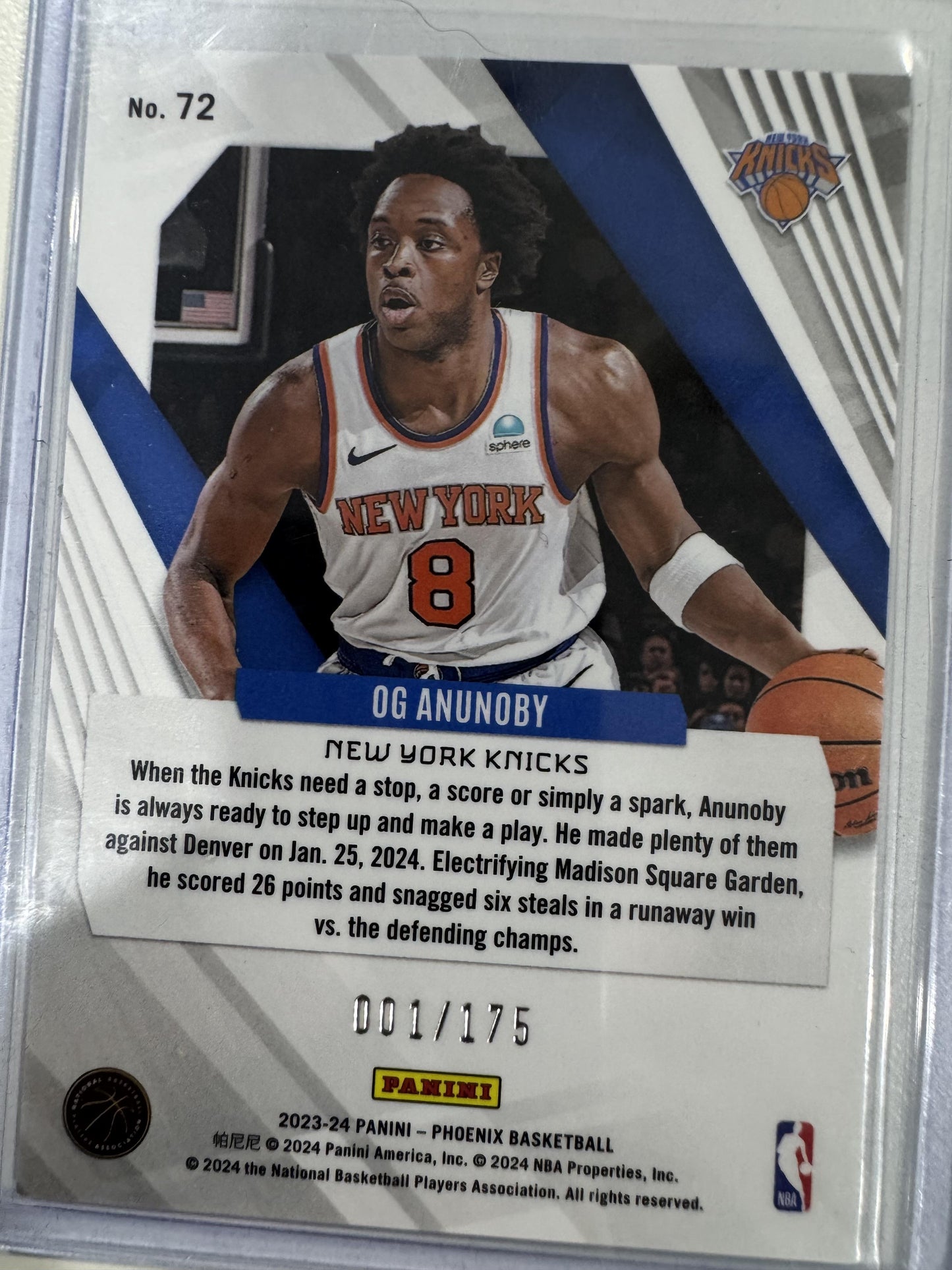 2023-24 Panini Phoenix #72 OG Anunoby Pink #/175