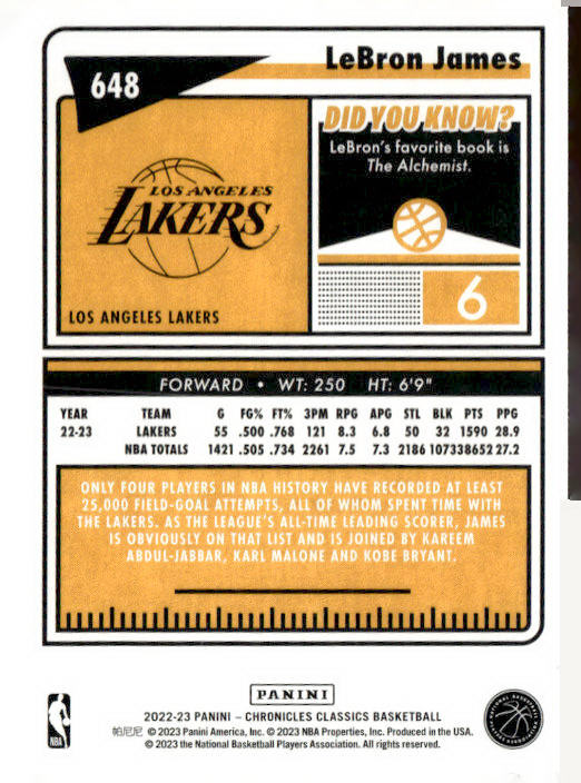 2022-23 Panini Chronicles #648 LeBron James
