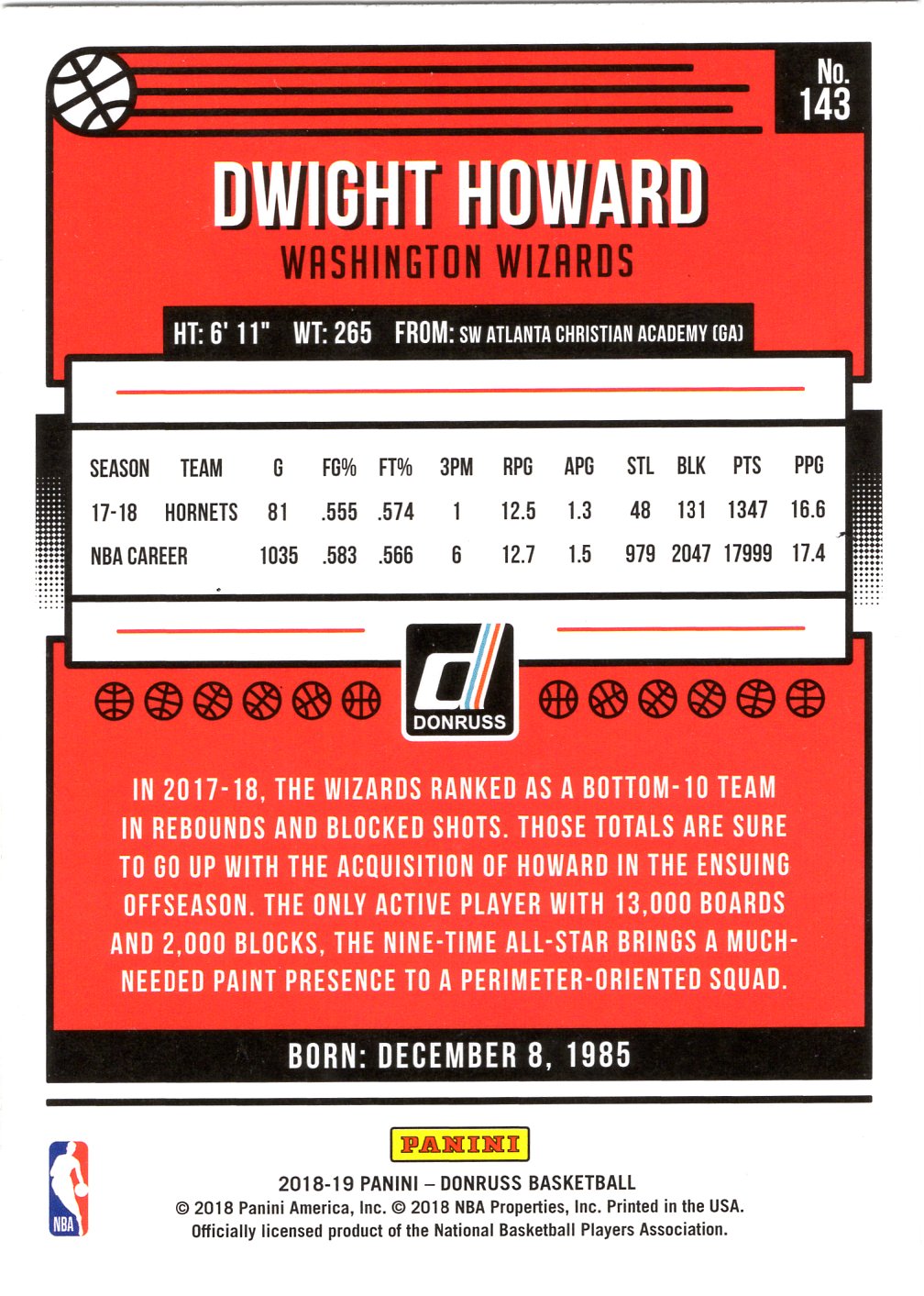 2018-19 Donruss #143 Dwight Howard