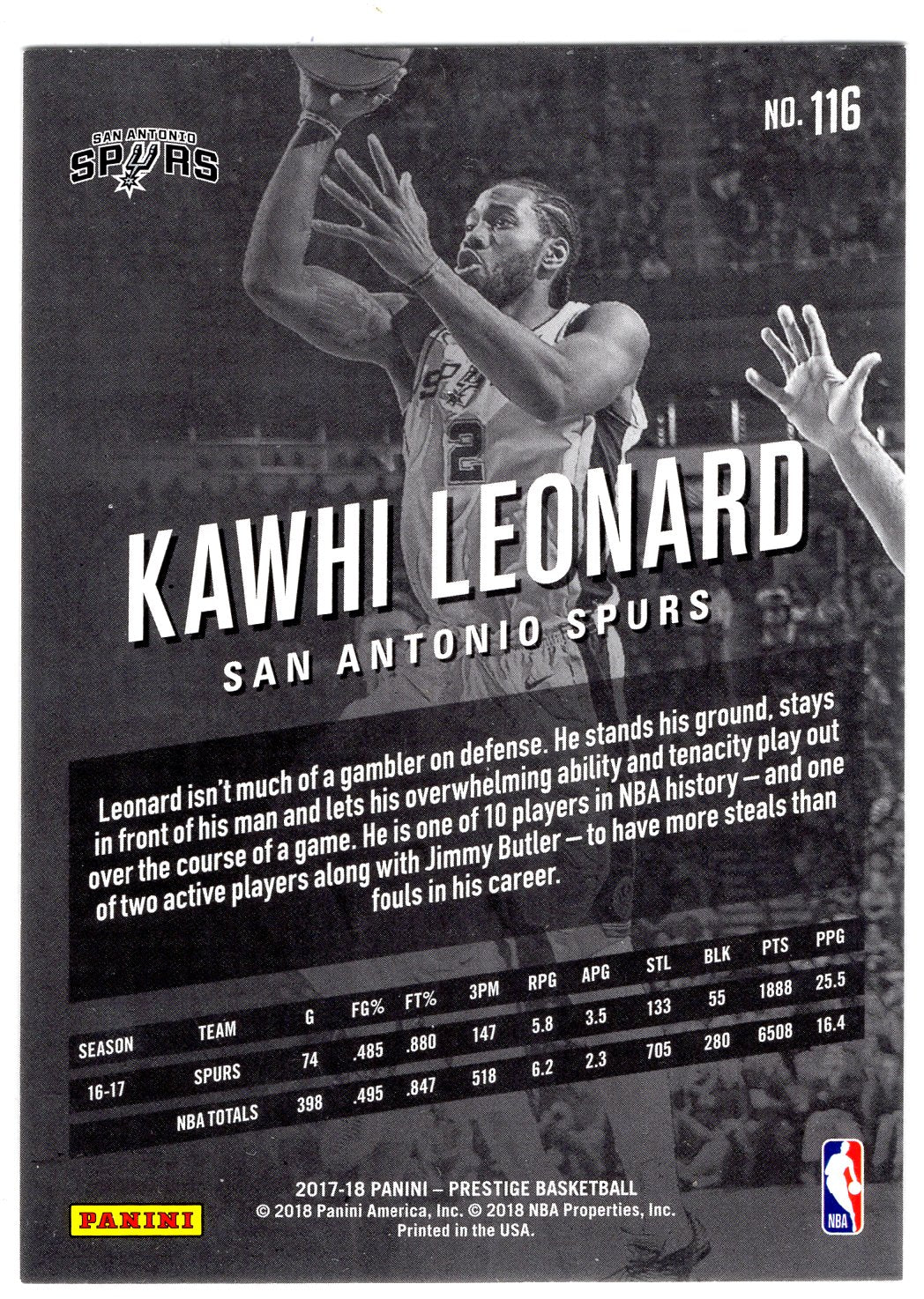 2017-18 Panini Prestige #116 Kawhi Leonard