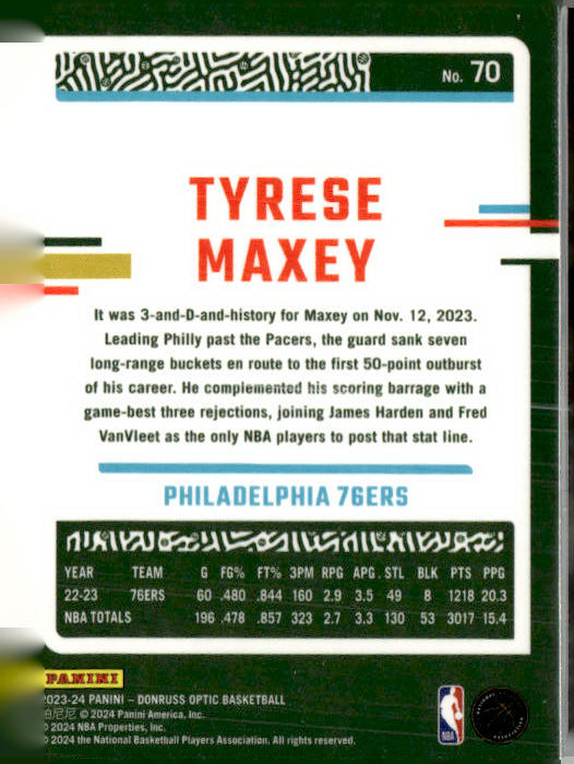 2023-24 Donruss Optic #70 Tyrese Maxey