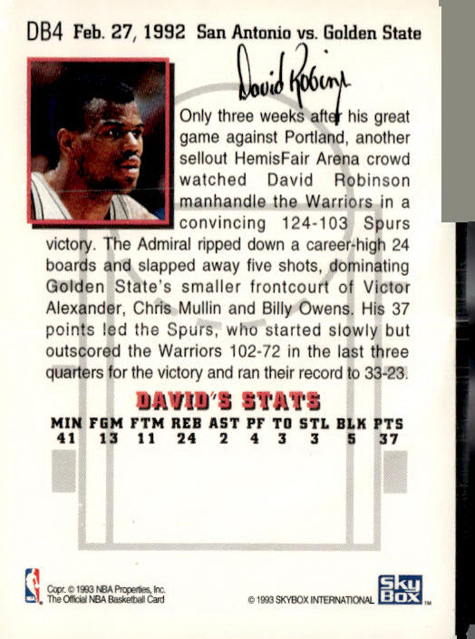 1993-94 Hoops #DB4 David Robinson David's Best