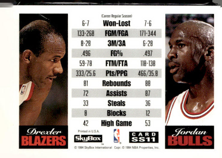 1993-94 SkyBox Premium #SS11 Clyde Drexler / Michael Jordan Showdown Series
