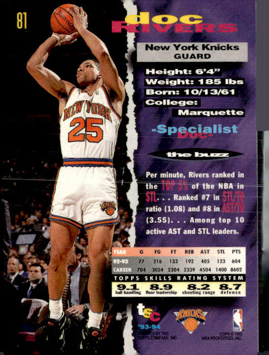 1993-94 Stadium Club #81 Doc Rivers First Day Issue