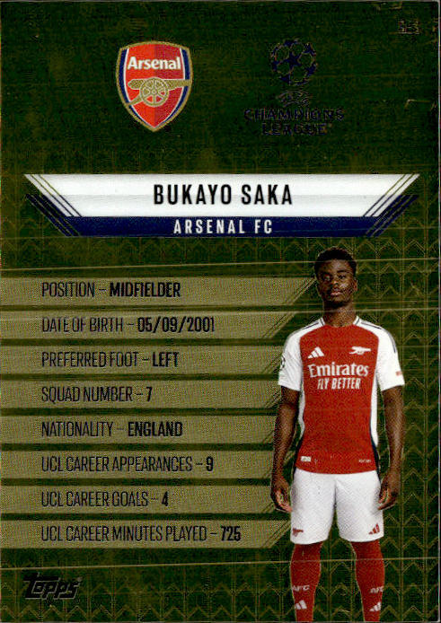 2024-25 Topps Match Attax #GE3 Bukayo Saka Gold Edge Edition