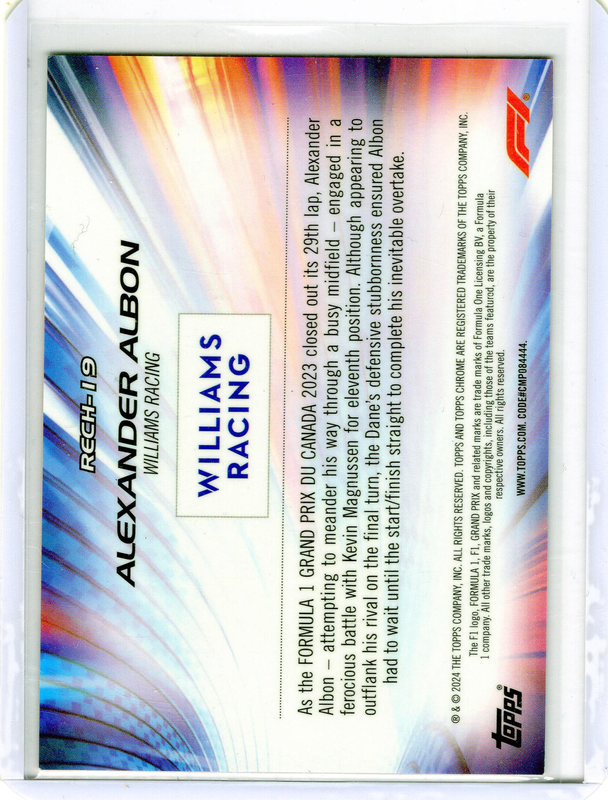 2024 Formula 1 #RECH-19 Alexander Albon Re-Charged Orange #/25