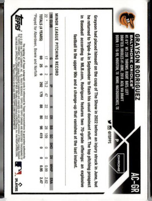 2023 Topps Chrome Update #AC-GR Grayson Rodriguez Autographs