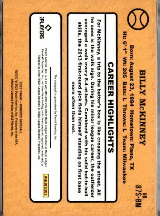 2021 Donruss #87S-BM Billy McKinney Retro 1987 Signatures