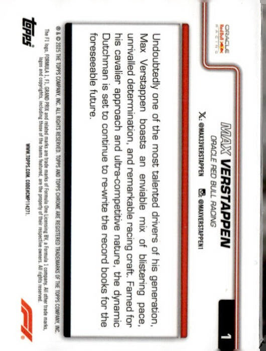 2025 Topps Chrome Formula 1 #1 Max Verstappen