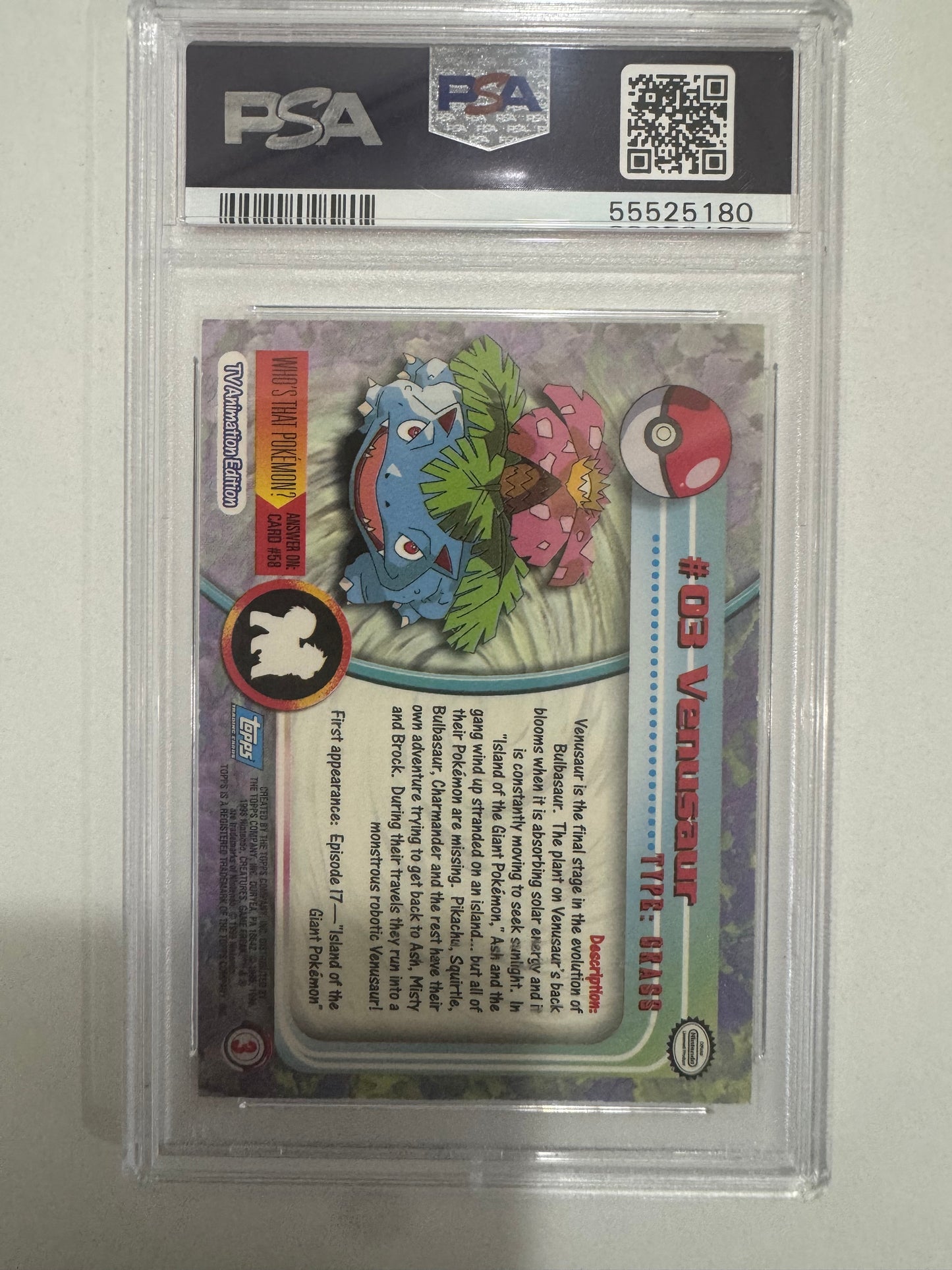 1999 Topps Pokémon T.V. #3 Venusaur Foil PSA 8 NM-MT
