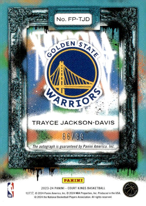 Trayce Jackson-Davis 2023-24 Panini Court Kings Fresh Paint Auto #FP-TJD Golden State Warriors /99