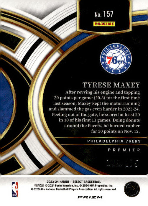 Tyrese Maxey 2023-24 Panini Select Prizm Premier #157