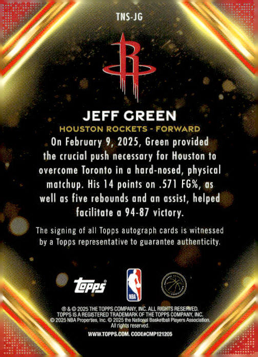 Jeff Green 2024-25 Topps Basketball Notch Signatures #TNS-JG Auto - Houston Rockets