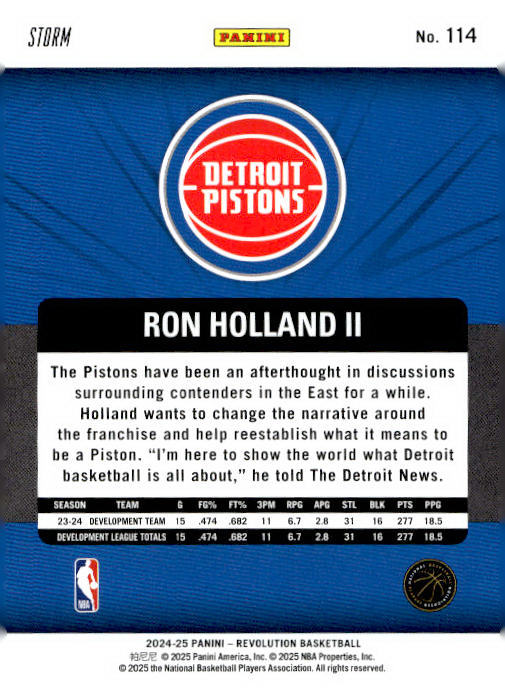 Ron Holland II 2024-25 Panini Revolution Basketball Storm #114 RC - Detroit Pistons