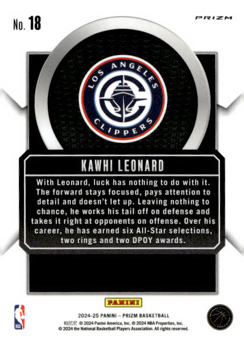 Kawhi Leonard 2024-25 Panini Prizm Basketball Talismen #18 - Los Angeles Clippers