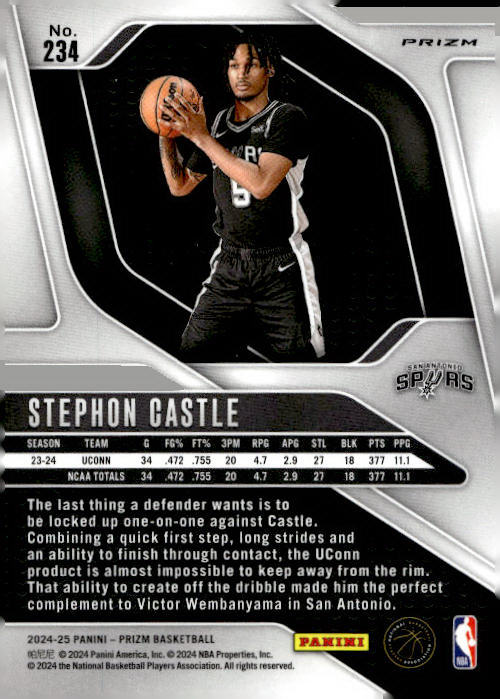 Stephon Castle 2024-25 Panini Prizm Basketball #234 RC Cracked Ice - San Antonio Spurs