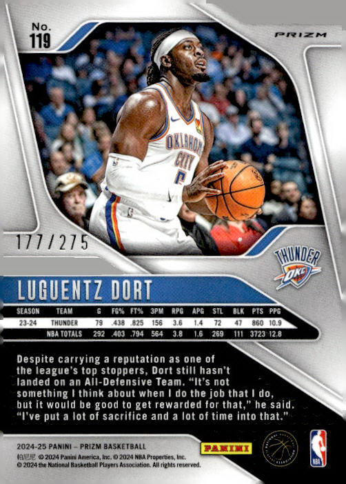 Luguentz Dort 2024-25 Panini Prizm Basketball #119 Mojo 177/275 - Oklahoma City Thunder