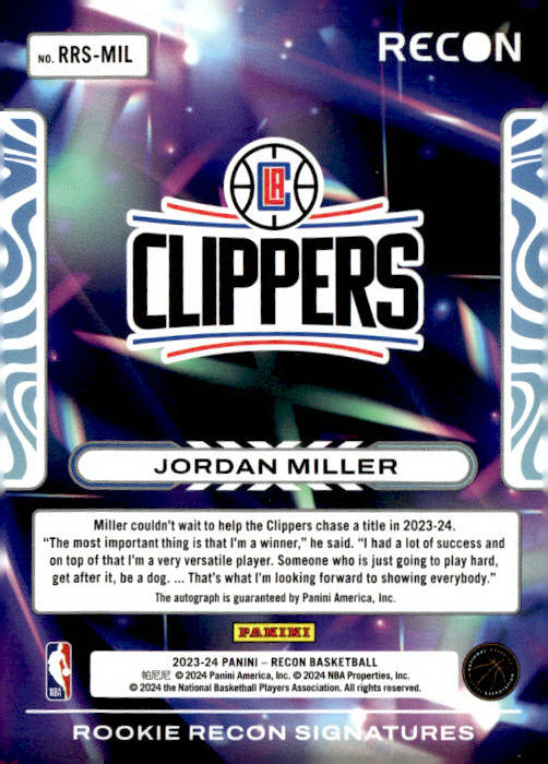 Jordan Miller - 2023-24 Panini Recon Rookie Recon Signatures RRS-MIL /149