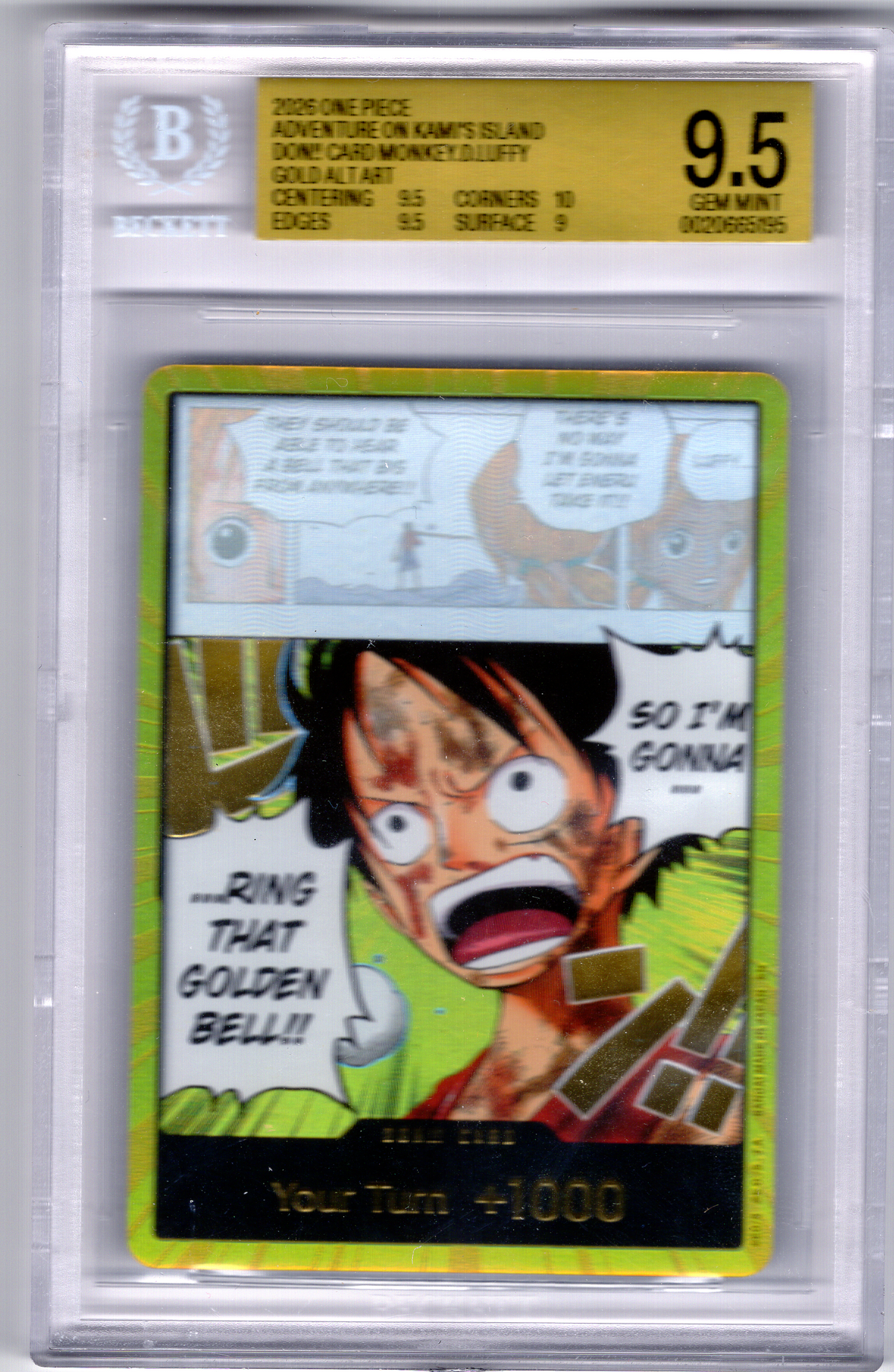 DON!! Card Monkey.D.Luffy Gold Alt Art — BGS 9.5 Gem Mint (One Piece Adventure on KAMI's Island)