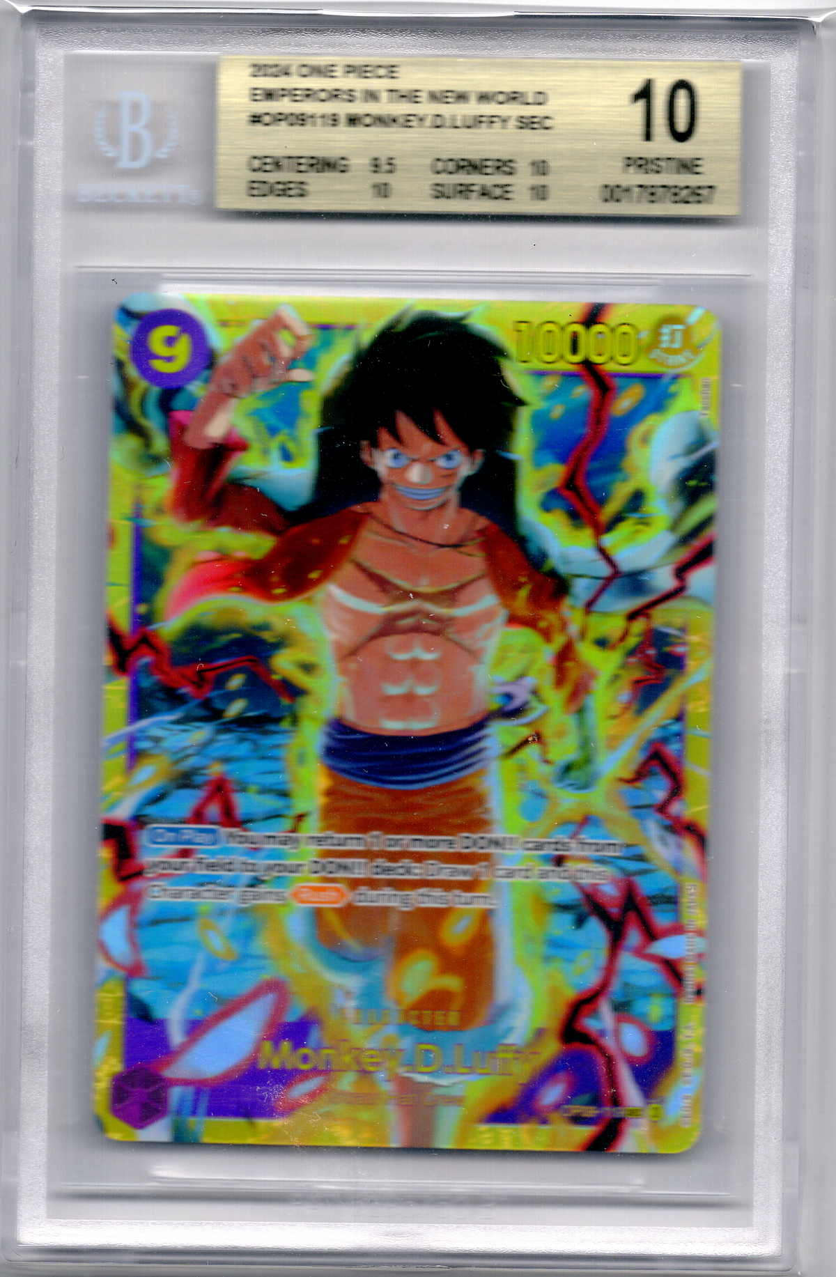 Monkey.D.Luffy SEC OP09-119 — BGS 10 Pristine (One Piece Emperors in the New World)