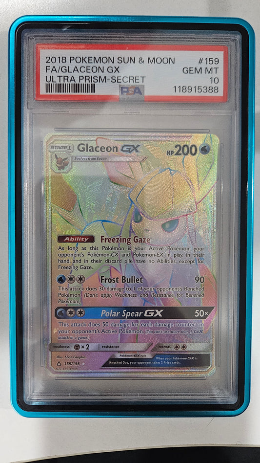 2018 Pokémon Sun & Moon Ultra Prism #159 Glaceon GX FA Secret Rare PSA 10 GEM MT