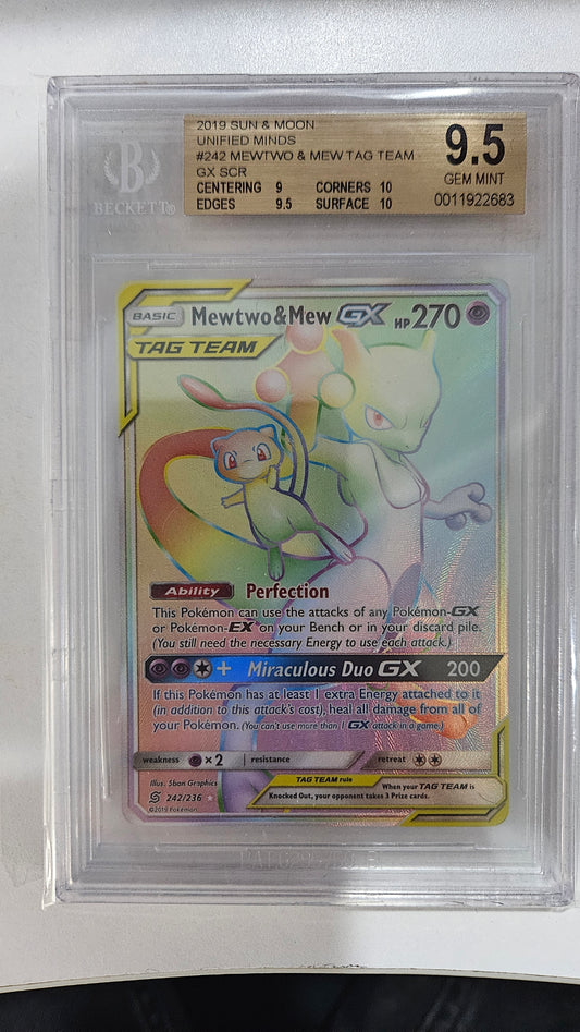 2019 Pokémon Sun & Moon Unified Minds #242 Mewtwo & Mew GX Tag Team Secret Rare BGS 9.5 GEM MINT