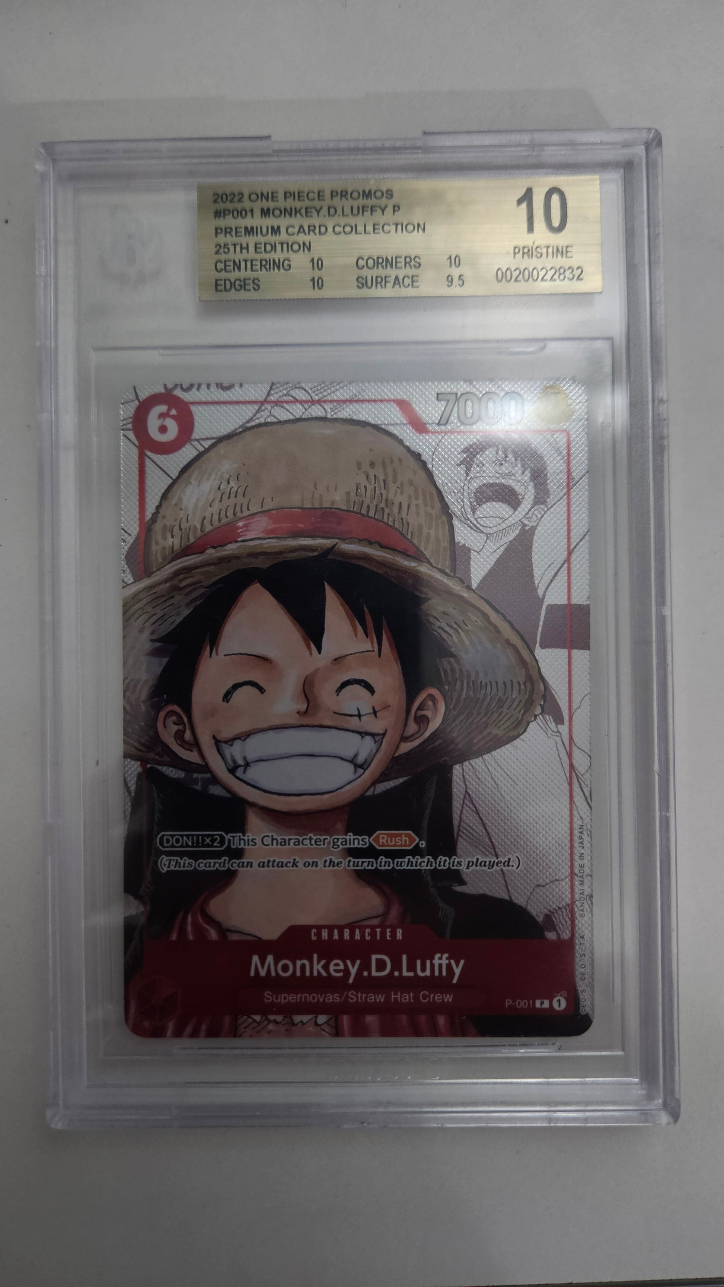 Monkey D. Luffy P Promo — BGS 10 Pristine (Premium Card Collection 25th Edition)