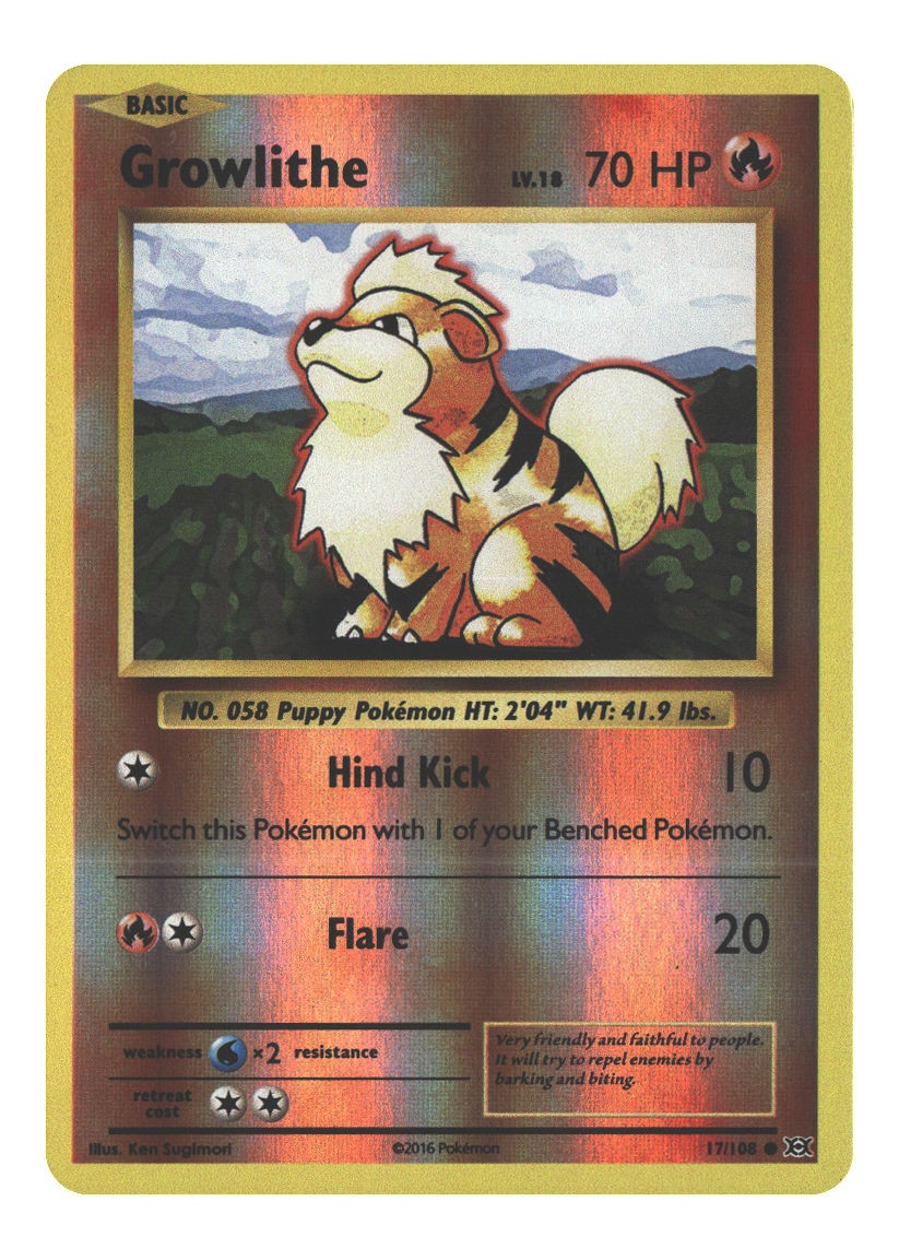 17/108 Growlithe Common Reverse Holofoil Lightly Played