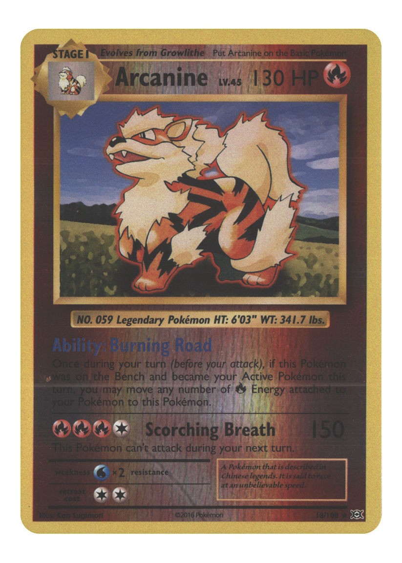18/108 Arcanine Rare Reverse Holofoil Lightly Played