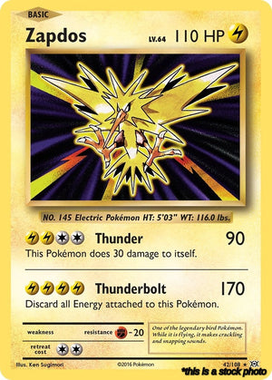 42/108 Zapdos Holo Rare Reverse Holofoil