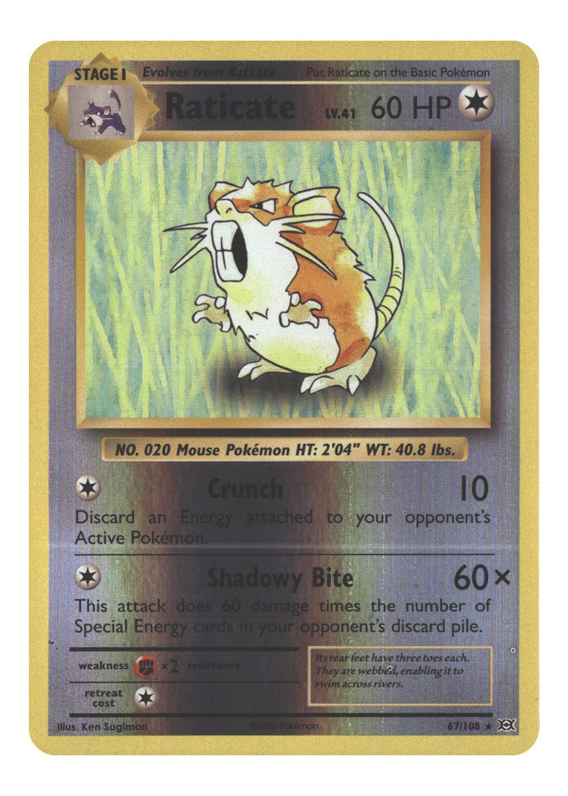 67/108 Raticate Rare Reverse Holofoil Lightly Played