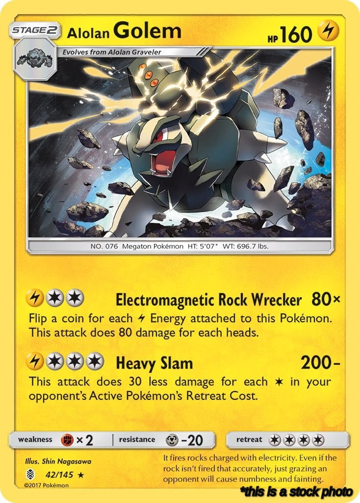 42/145 Alolan Golem Holo Rare Reverse Holofoil