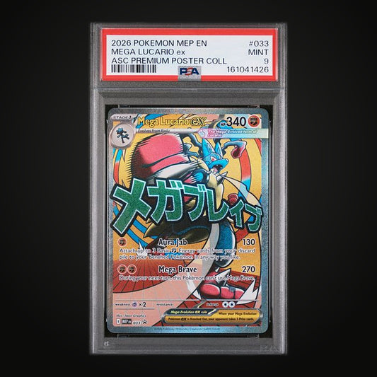 Mega Lucario ex MEP 033 Promo — PSA 9 Mint (Ascended Heroes Premium Poster Collection)
