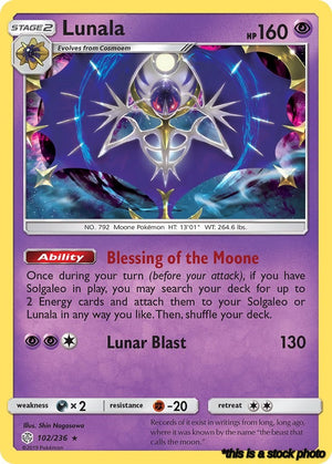 102/236 Lunala Holo Rare Reverse Holofoil
