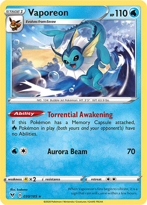 Rare Vaporeon [030/185 Near Mint ]