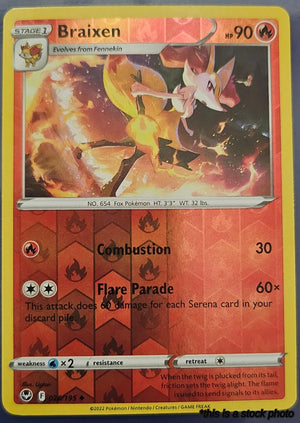 026/195 Braixen Uncommon Reverse Holofoil Near Mint