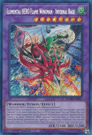 1st Edition Elemental HERO Flame Wingman - Infernal Rage [BLMR-EN012 Lightly Played] Secret Rare