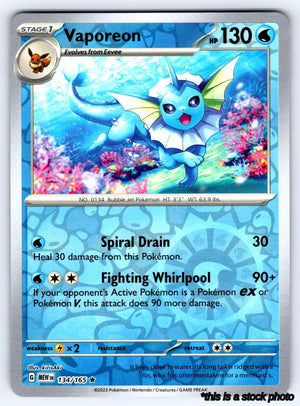 134/165 Vaporeon Rare Reverse Holofoil