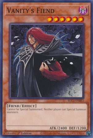 1st Edition Vanity's Fiend [BLC1-EN063 Lightly Played] Common / Short Print
